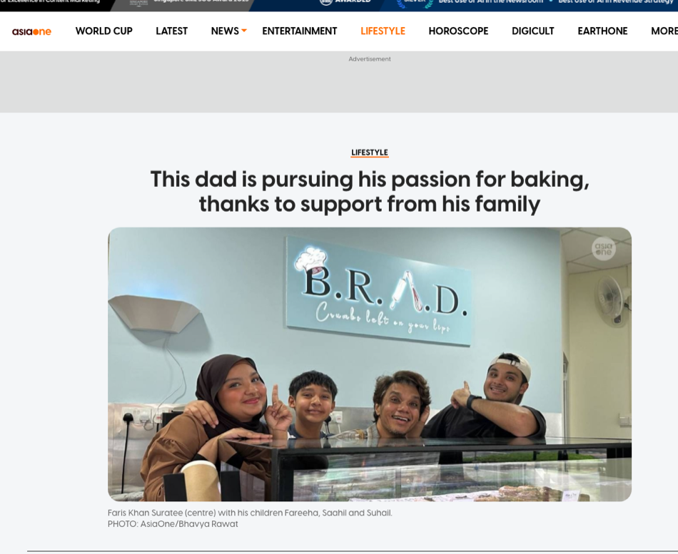AsiaOne feature on B.R.A.D bakery: This dad is pursuing his passion for baking