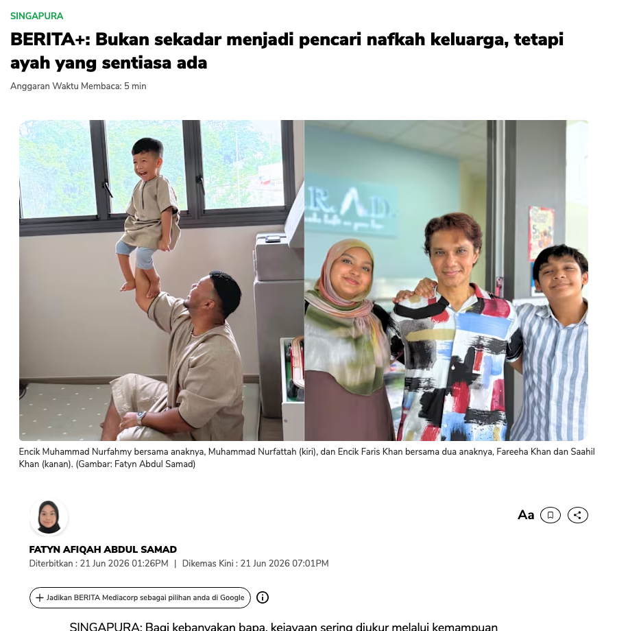 Berita Mediacorp feature on Mr Faris of B.R.A.D