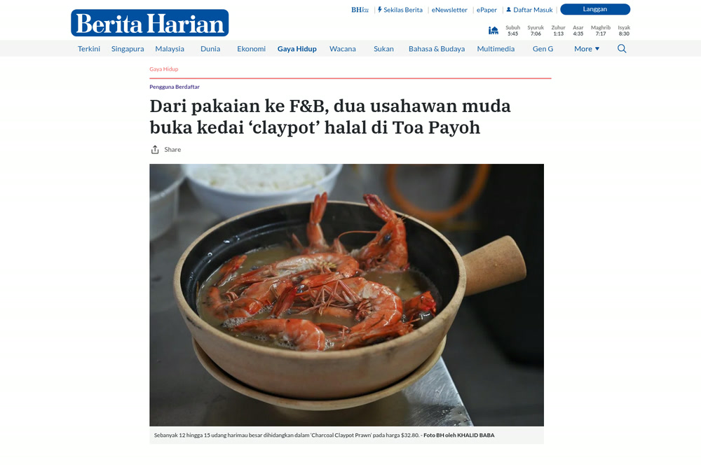 Berita Harian feature: Dari pakaian ke F&B, dua usahawan muda buka kedai claypot halal di Toa Payoh